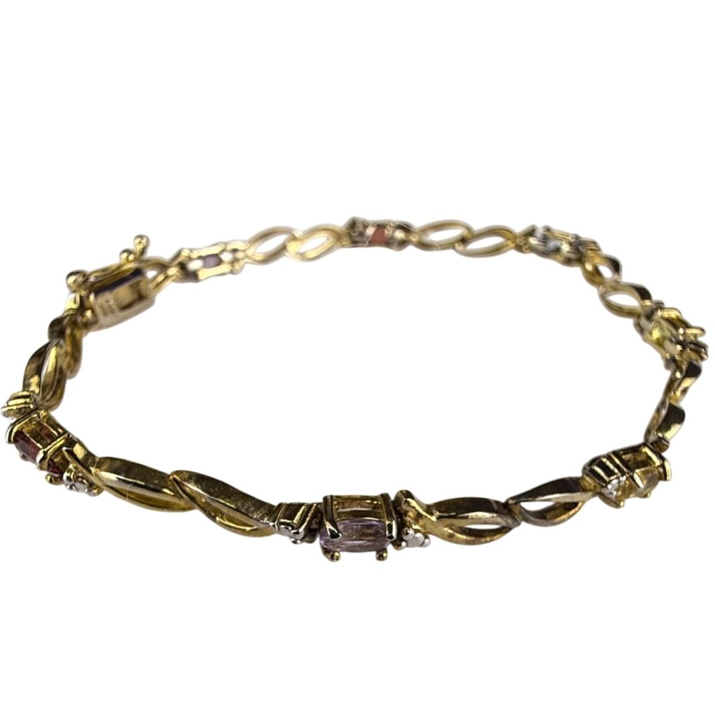 Sterling Silver 925 Fas Multi-Stone Gold Accent Bracelet Vintage Elegant Jewelry